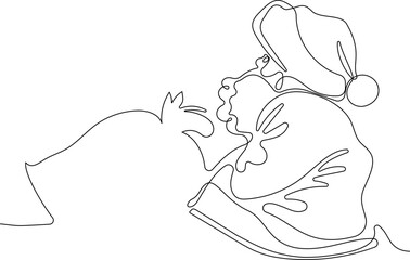 One continuous line drawing Santa Claus on reindeer and sled. concept for Christmas and New Year. vector illustration. Vector illustration