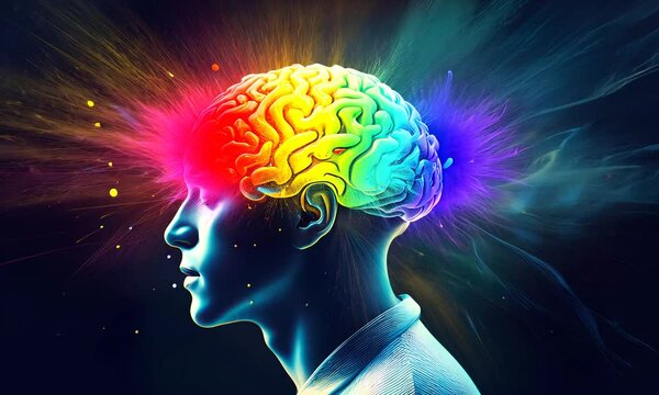 The brain with convolutions in the human head is burning. Concept: brain explosion, mind, intelligence.