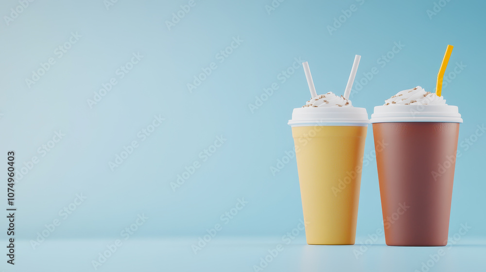 Poster colorful iced beverages in design on smooth gradient background for refreshing summer vibes and perf