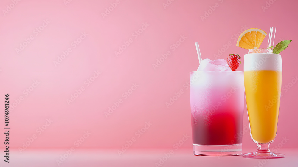 Poster refreshing mocktails on ice served in elegant glasses against a smooth gradient background perfect f