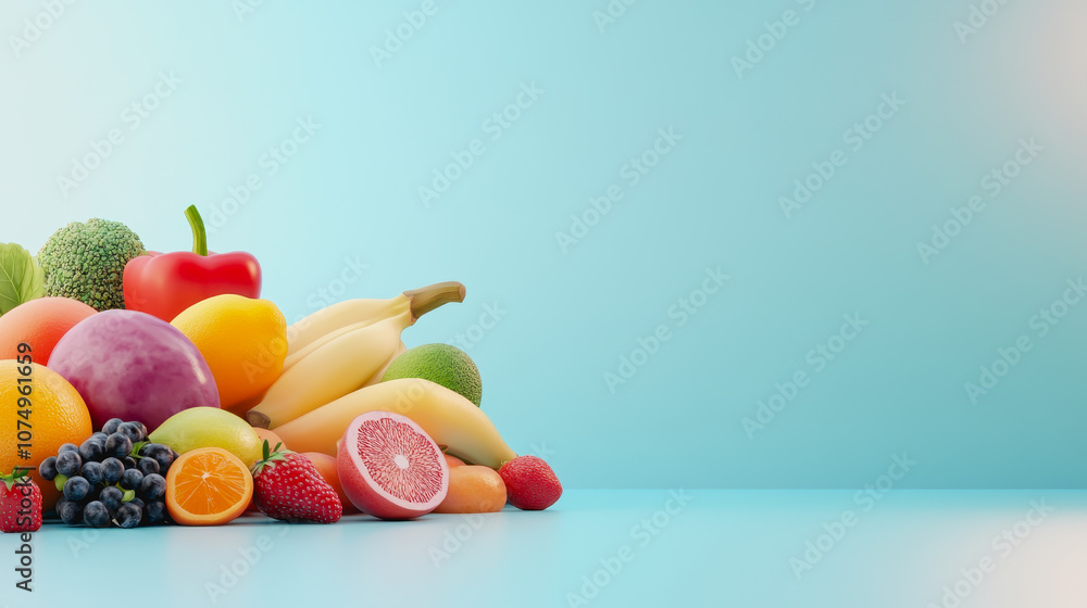 Poster colorful organic fruit selection displayed on a smooth gradient background in a for use in various f