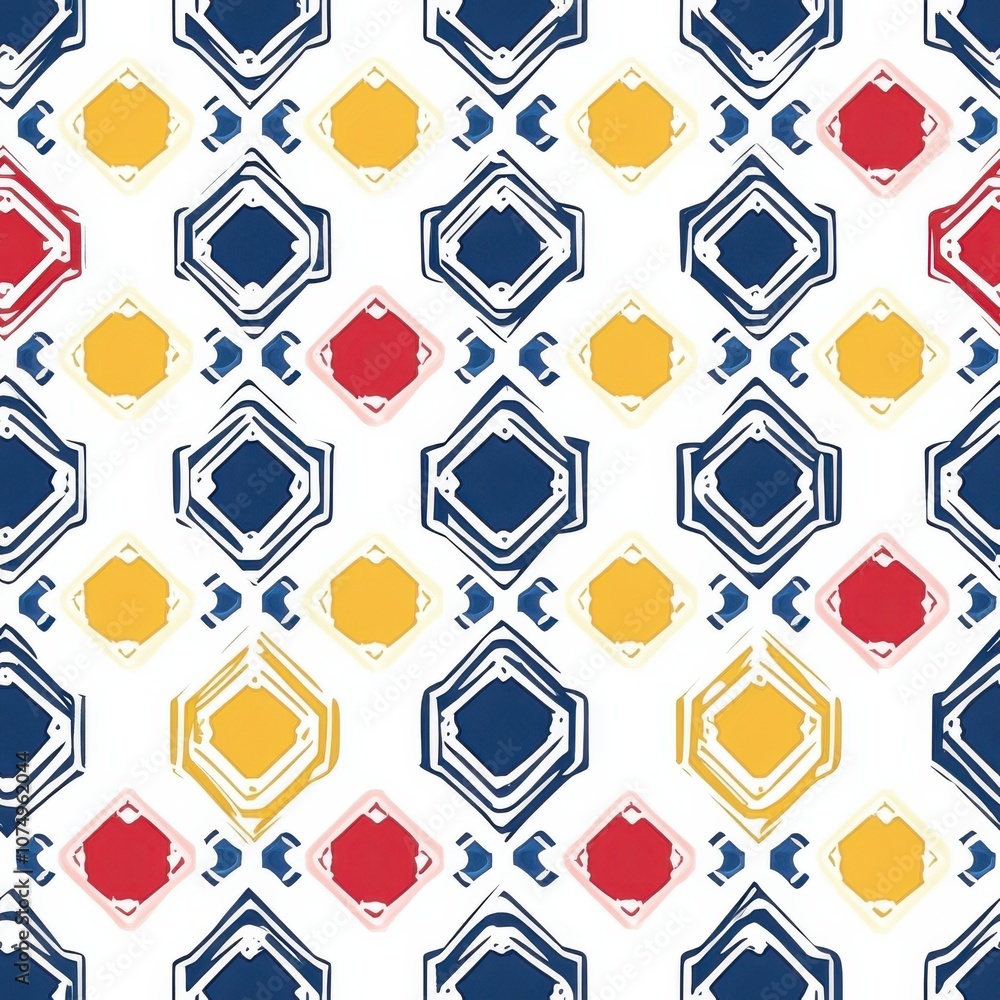 Poster Geometric pattern featuring colorful classic shapes arranged in a visually appealing design on a white background