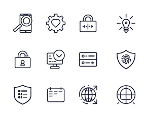 Learning and Technology hand-drawn line art icon set. Home, documents, settings, message, desktop, laptop, idea, notification, location, security Icon set. Line art vector icon package.