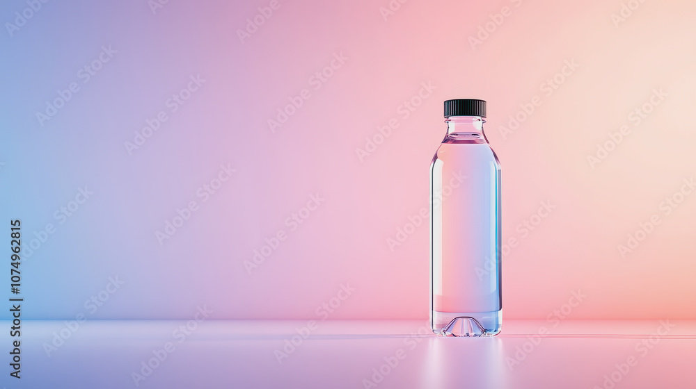 Poster sparkling water bottle on a smooth gradient background in , featuring soft lighting and modern aesth