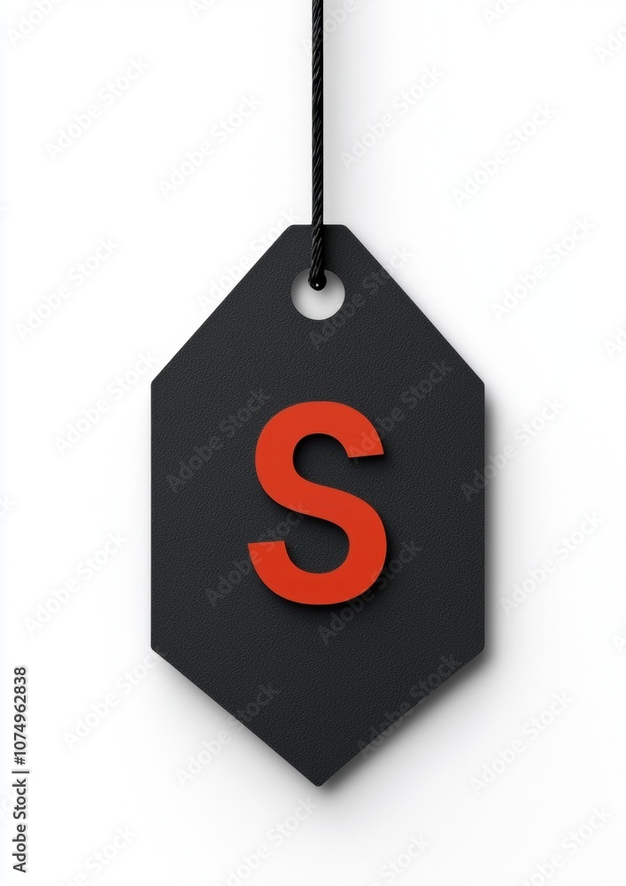 Poster a tag with the letter s hanging from a string