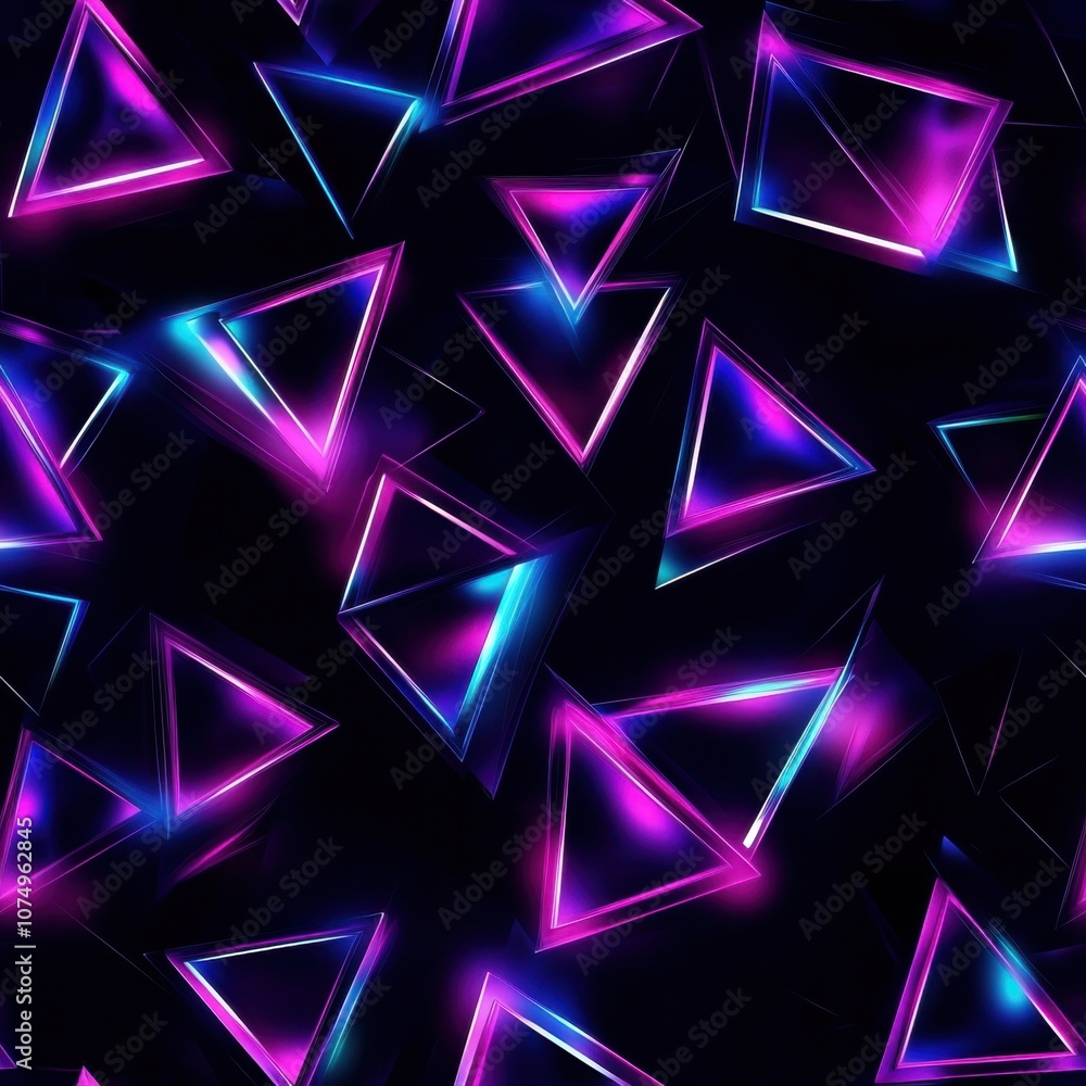 Aufkleber a vibrant futuristic design featuring glowing neon triangles in an abstract arrangement on a dark ba