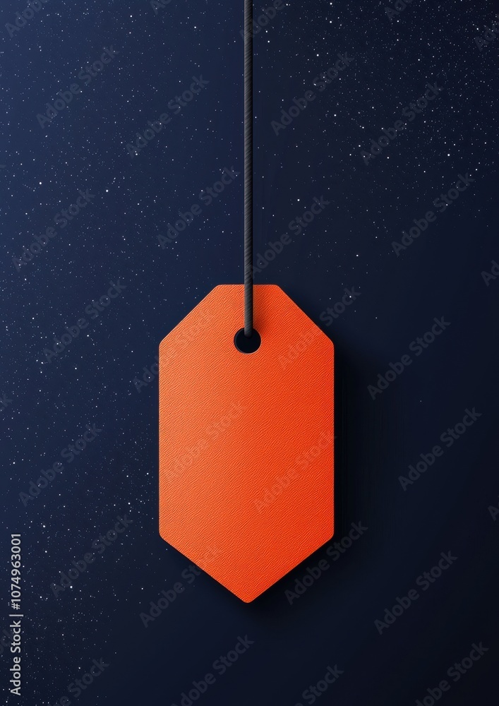 Poster a tag hangs from a string in the air