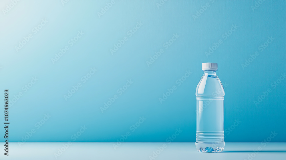 Poster of a sparkling water bottle placed on a smooth gradient background with soft lighting, perfect for b