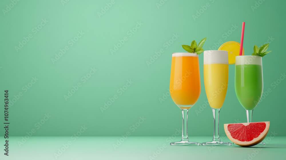 Poster refreshing summer drinks collection in 3d on smooth gradient background – vibrant colors and fresh i
