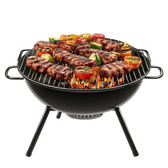 Sizzling Summer Grill: A close-up shot of a charcoal grill with various meats and vegetables sizzling on the grill, capturing the essence of outdoor grilling and summer cookouts.  