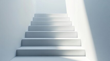 steps in a bright modern interior leading to the second floor, minimalist and clean