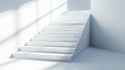 steps in a bright modern interior leading to the second floor, minimalist and clean