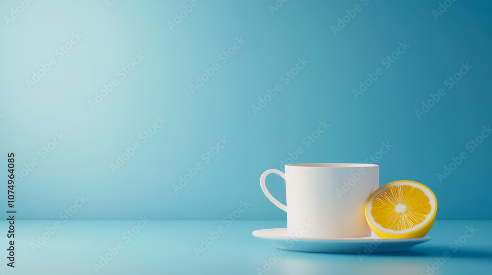 Poster fresh and inviting tea with lemon in a minimalist setting on a smooth gradient background for a sere