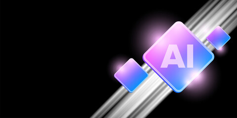 Artificial intelligence chipset on black board in futuristic neon cyber punk concept technology artwork for web, banner, card, cover. Vector AI chip logo design template