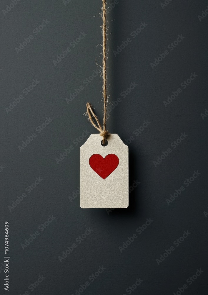 Poster a tag with a heart on it is hanging from a string
