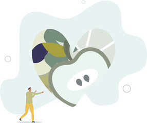 Vegan and natural, green diet eating lifestyle.flat characters.