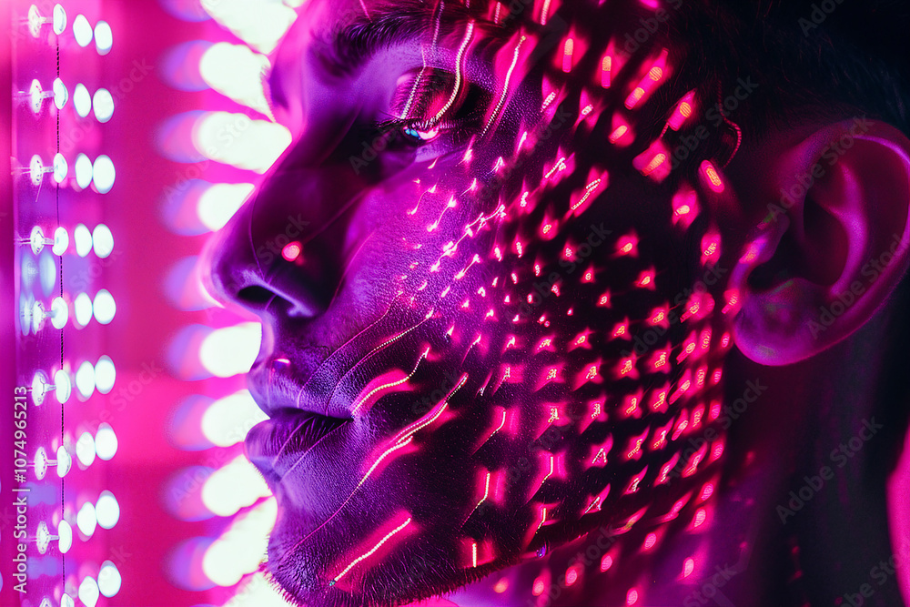 Poster generative ai visual of futuristic cyber light projection on face