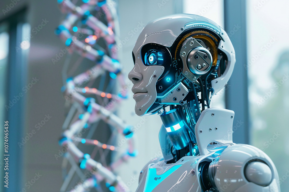 Poster futuristic science innovation in robotics and artificial intelligence - generative ai