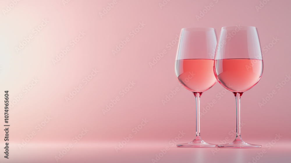 Poster elegant display of two wine glasses filled with pink wine on a smooth gradient background for sophis