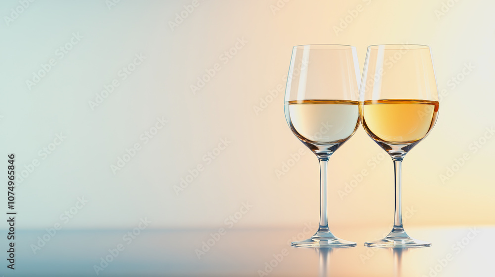 Poster elegant arrangement of two wine glasses on a smooth gradient background showcasing refreshing white 