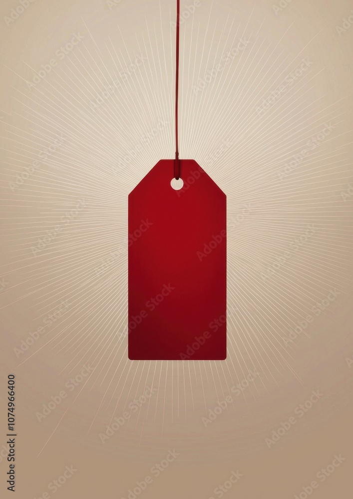 Poster a red tag hangs from a string