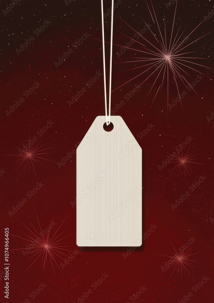 Aufkleber a tag hangs from a string in the air above a red background