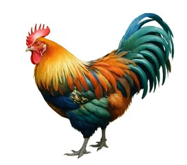 Fototapeta premium A colorful rooster with vibrant feathers in shades