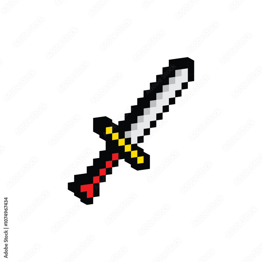Poster isometric 3d sword pixel art icon vector 8 bit game