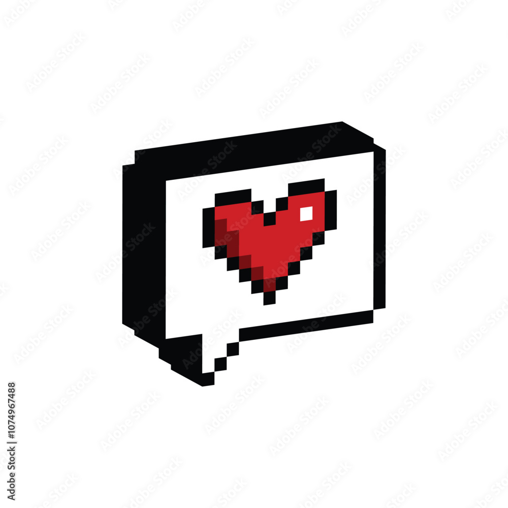 Poster isometric pixel art vector game 8 bit icon pixel art chat with heart vector game 8 bit love icon