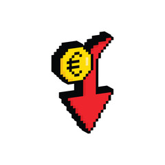 isometric pixel euro rate down and up icon pixel art icon element for 8 bit game