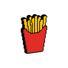 isometric isometric pixel French fries icon vector fast food art element for 8 bit game