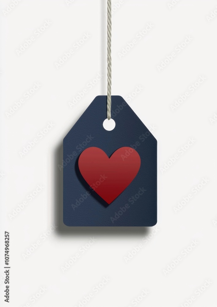 Poster a tag with a heart on it is hanging from a string
