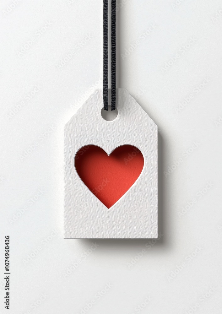 Poster A tag with a heart in the middle and a red tag hanging from it