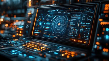 Fototapeta premium a futuristic e-tax scene showcasing ai technology analyzing tax calculations, illustrating the synergy between advanced technology and financial processes for convenience