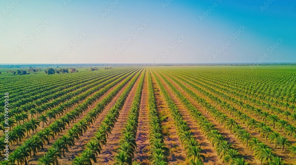 Aufkleber aerial view of a sprawling coconut plantation under clear blue skies in a tropical region with rows 