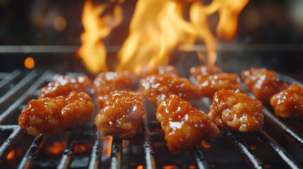 A plate of chicken wings is cooking on a grill
