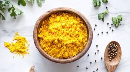 Golden Turmeric Powder in a Wooden Bowl: A Vibrant Culinary Ingredient
