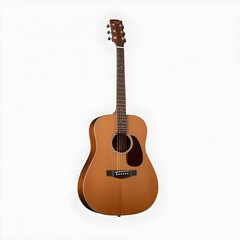 Obraz premium A acoustic guitar with a wooden body and neck, featuring a fretboard and strings