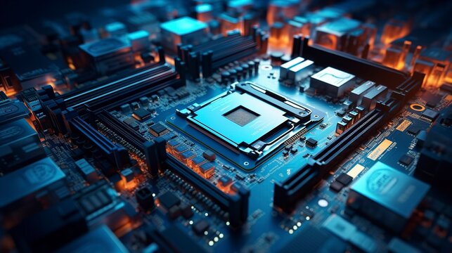 A photo of a motherboard with various components