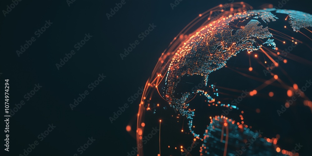 Poster digital globe with network connections, glowing lines, and data points