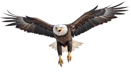 Obraz premium A bald eagle with its wings spread, flying towards the camera with a fierce expression on its face