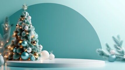 Winter Wonderland Product Display: Festive backdrop for your holiday promotions.  A minimalist Christmas scene with a blue and white color scheme.