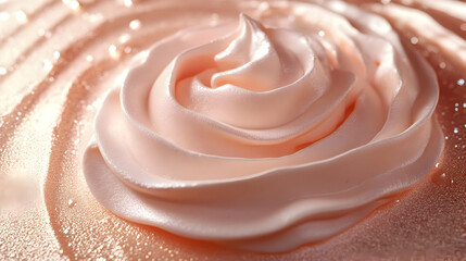 Delicate pink frosting shaped like a rose, adding elegance to cake designs and desserts.