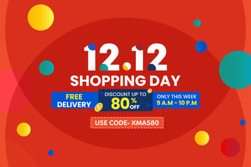 12.12 Shopping day sale poster or flyer design. 12.12 Mega sale online banner. Global shopping world day. Eps10 vector illustration