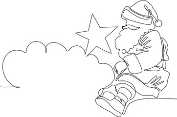 One continuous line drawing Santa Claus on reindeer and sled. concept for Christmas and New Year. vector illustration. Vector illustration