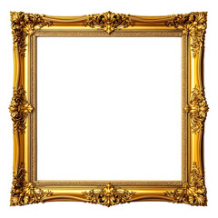 Eempty natural vintage gold frame on transparent background, PNG file, Antique gold picture mirror frame, golden photo frame, Realistic border rectangular picture