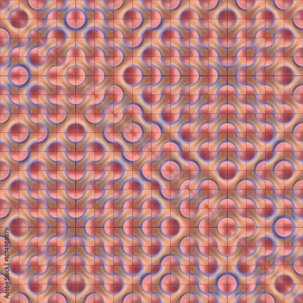 Aufkleber Digital illustration of a symmetrical pattern of pastel colored tiles arranged in a grid. 3d rendering