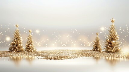 Naklejka premium Christmas decorating backgrounds illuminate with gold glittering accents, creating an abstract glow light texture. The shimmering ornaments and festive lights capture the essence of the holiday season