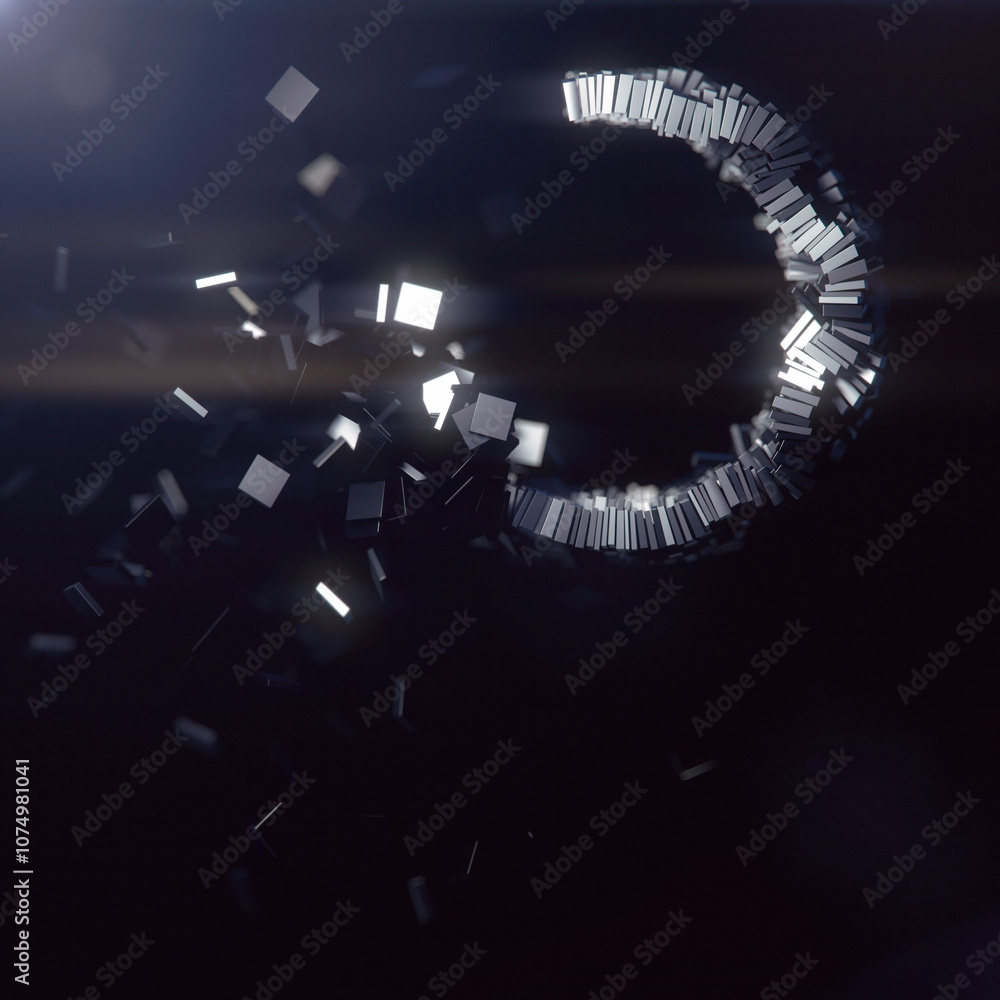 Aufkleber Digital composition of several metallic rectangles gradually forming a ring of chaos. 3d rendering illustration