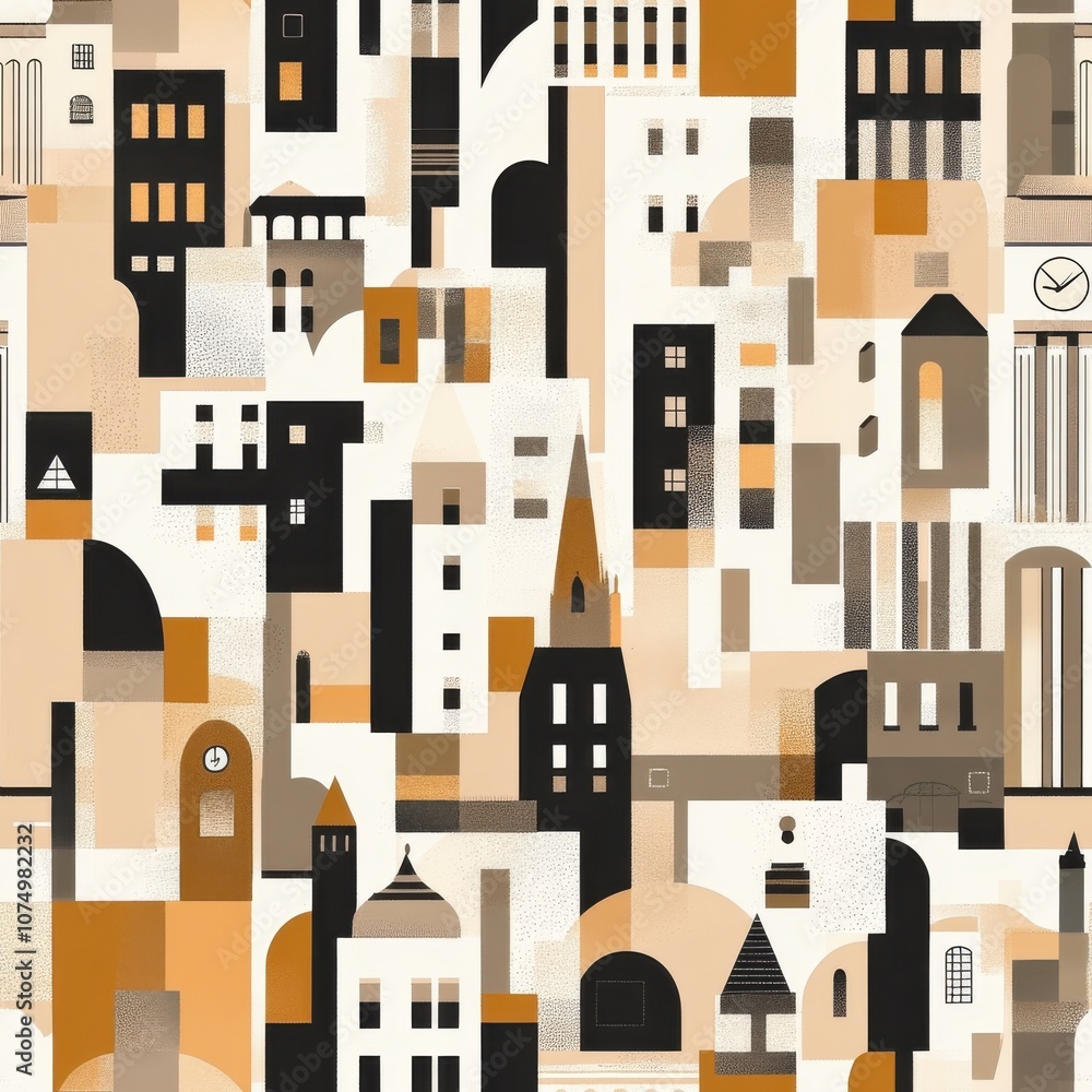 Aufkleber abstract university-inspired pattern showcasing diverse architecture in warm tones and geometric sha